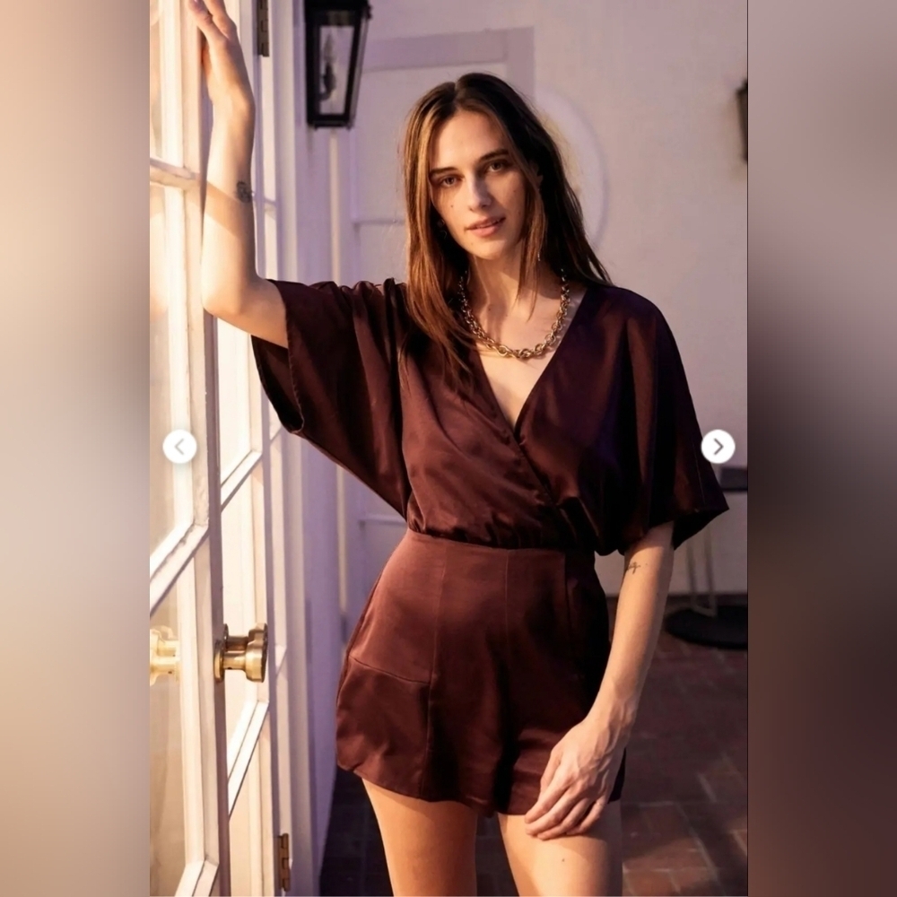 Urban Outfitters Satin Surplice Romper, Color Maroon Size M